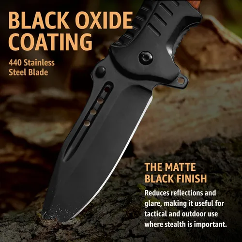 Miniatura 5 de Cuchillo de bolsillo para hombres con mango de madera, rompedor de vidrio y clip de bolsillo, hoja afilada de 3.66 pulgadas, cuchillos plegables 1.