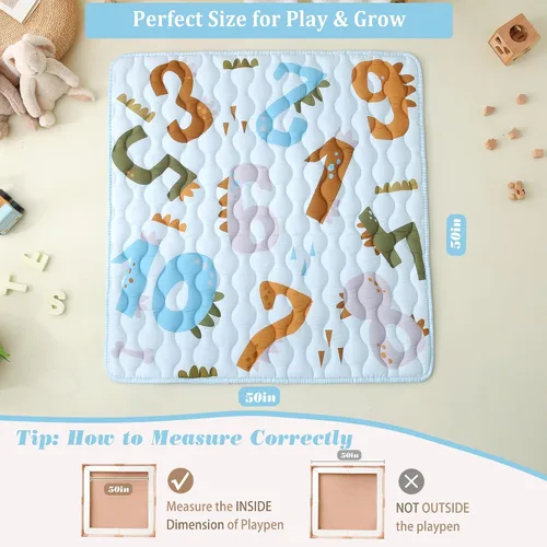 Miniatura 5 de Viviland Alfombrillas para bebé, 50 x 50 pulgadas, tapete acolchado grueso para bebés y niños pequeños, antideslizante y lavable a máquina, números