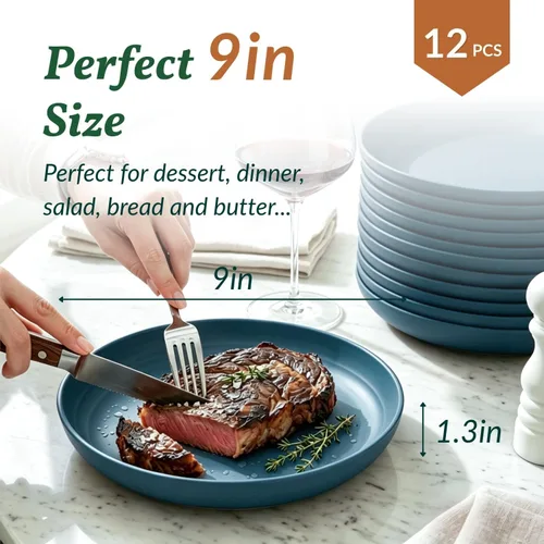 Miniatura 2 de Homienly Party Plates 12 PCS Wheat Straw Deep Plates 9 Inch Plastic Plates Alternative for Salad,Pizza,Hamburger,Unbreakable Kitchen Plates for
