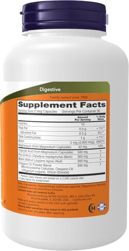 Miniatura 2 de NOW Suplementos, Candida Support con Pau D'Arco, aceite de orégano, nogal negro y ácido caprílico, 180 cápsulas vegetales