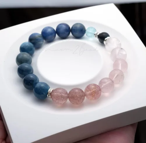 Miniatura 129 de Precious Gemstone Natural Crystal Healing Bracelet, Rutilated Quartz, Moonstone, Quartz Handmade Original Design Bracelet