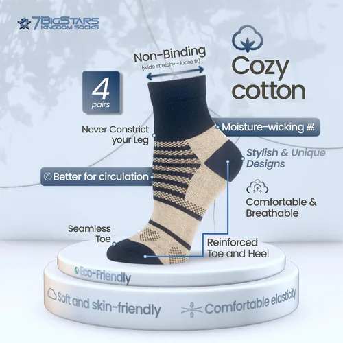Miniatura 2 de 7BIGSTARS KINGDOM Women's Cotton Quarter Non-Binding Diabetic Fashion Socks-L-M-4 Pack-Multicolor