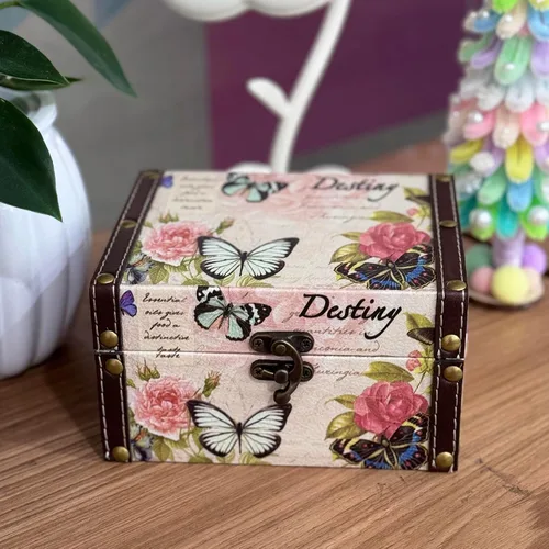 Miniatura 2 de Joyero de mariposa rosa caja decorativa de almacenamiento para joyas, baratijas, fotos, caja de madera del tesoro para mujeres y niñas, regalos caja