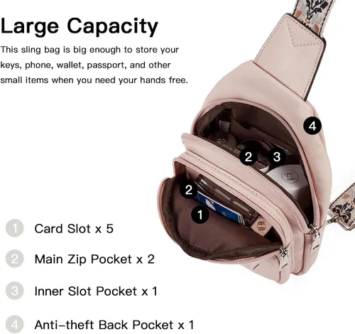 Miniatura 52 de Telena Bolso bandolera para mujer, bolso cruzado para mujer, cangurera de cuero vegano con correa ajustable