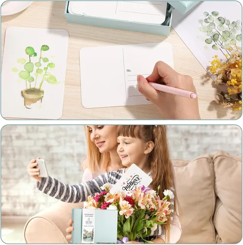 Miniatura 6 de Prudiut 48 hojas de postales de acuarela de 4 x 6, postales en blanco de 140 libras/10.58 oz/m², tarjetas de papel de acuarela, suministros de arte