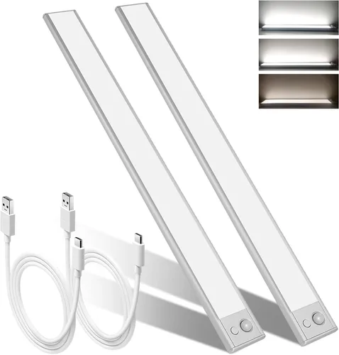 Iluminación LED de 15.7 pulgadas para debajo del gabinete, 3 temperaturas de color, regulables, luces de armario con sensor de movimiento, batería
