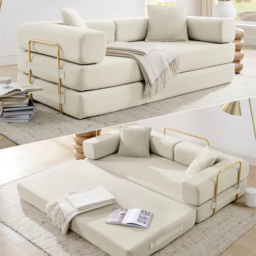 HANXIN Sofá cama convertible de 78 pulgadas, sofá cama plegable con marco de forma fija, sofá biplaza sin hueso futón con cama extraíble, no Beige
