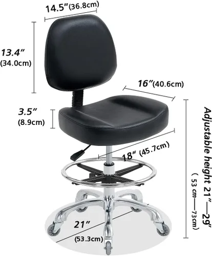 Miniatura 3 de Ainilaily Silla de dibujo alta para escritorio de pie, taburete de tienda con respaldo, taburete de dibujo esteticista con ruedas, silla de altura