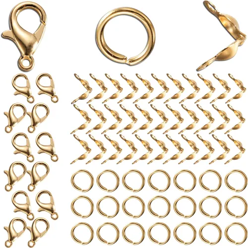 El juego de 450 accesorios para fabricación de joyas incluye 200 conectores de anillo de salto abierto, 200 puntas de cuentas, cubiertas de nudo y