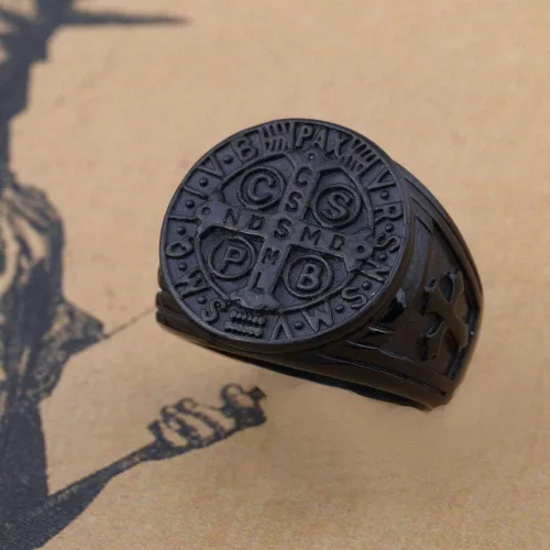 Miniatura 2 de San Benito Exorcismo Anillo de Acero Inoxidable Protección Demonio Ghost Hunter CSBP, Metal