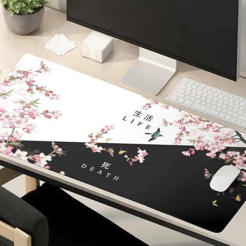 Miniatura 6 de Alfombrilla de mouse XXL para juegos grande, color rosa Sakura Death Life, alfombrilla de escritorio extendida, base de goma antideslizante de 35.4