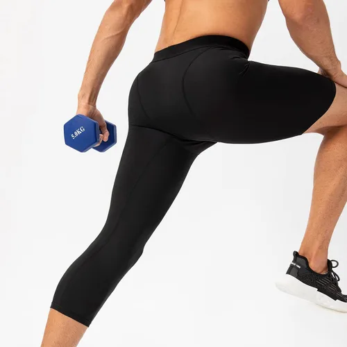 Miniatura 47 de Pantalones de compresión de 3/4 de una pierna para hombre, mallas de baloncesto atléticas para correr, leggings deportivos de capa base capri