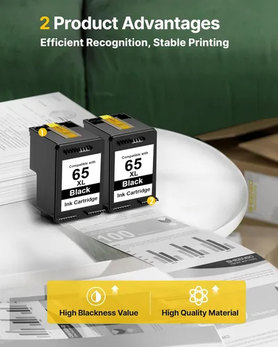 Miniatura 4 de 65XL 65 XL para HP 65 Cartucho de tinta negro (2-negro) Cartucho de tinta 65XL para impresoras HP Envy 5000 5055 5058 5052 5014 DeskJet 3755 3772