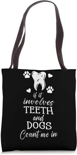 Divertido dentista involucra los dientes y los perros cuentan me en la bolsa de mano de odontología