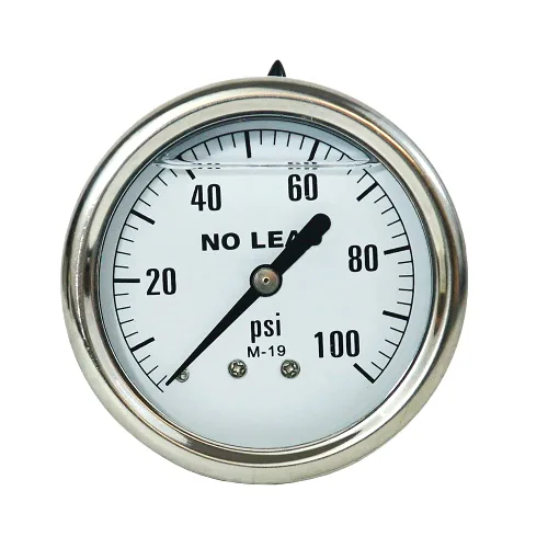 Merrill MFG - Medidor de presión relleno de líquido NPT de acero inoxidable de 0 ~ 100 PSI de 0 ~ 100 PSI, montaje trasero central de agua, aceite y
