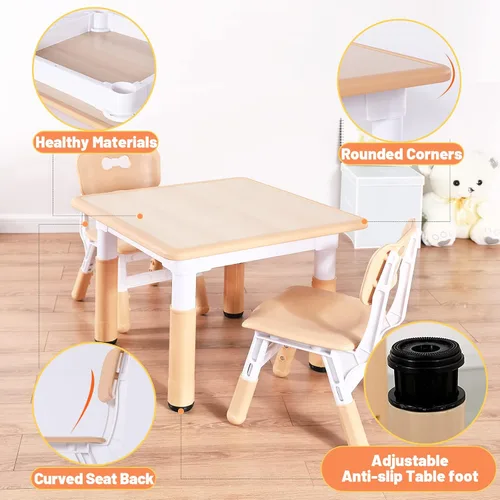 Miniatura 5 de FUNLIO Juego de mesa y 4 sillas para niños, juego de mesa y sillas para niños de 3 a 8 años, fácil de limpiar, mesa de artes y manualidades