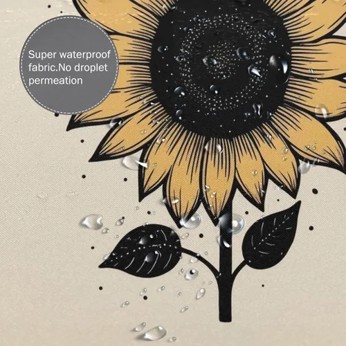 Miniatura 4 de YLATY2371 - Cortina de ducha con diseño de girasoles para baño, pétalos florales amarillos, hojas negras, juego de cortina de ducha bohemia, tela