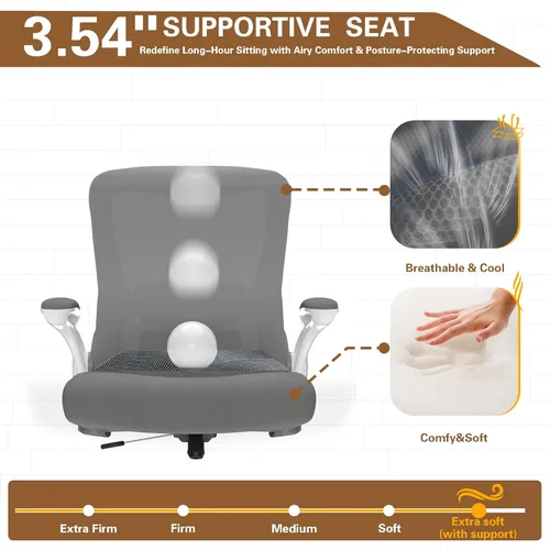Miniatura 4 de Silla de oficina ergonómica, silla de escritorio con respaldo alto y soporte lumbar ajustable, respaldo de malla transpirable, capacidad de 330 Gris