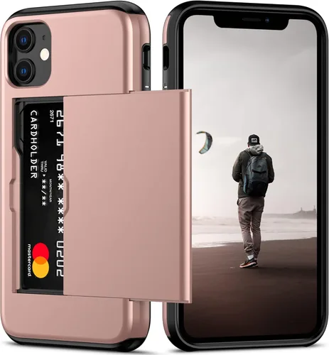Miniatura 32 de Nvollnoe Funda para iPhone 12/12 Pro con Portarjetas [Almacena 5 Tarjetas] Funda Cartera de Doble Capa Resistente de Servicio Pesado a Prueba