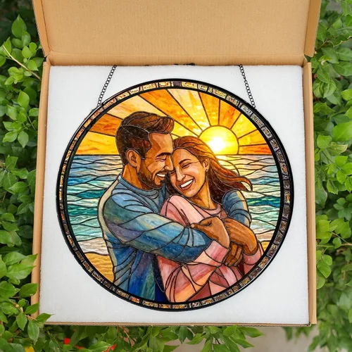 Miniatura 5 de Foto personalizada para parejas con vitrales sintéticos, retrato de fotos de cuople para colgar en ventana, regalo para ella y él, regalo de foto