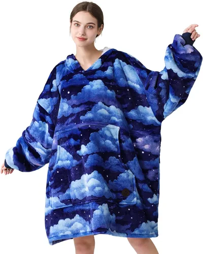 Miniatura 61 de Three Poodle - Manta con capucha portátil para niños, sudadera de sherpa de gran tamaño con capucha gigante, manta con capucha cálida y acogedora
