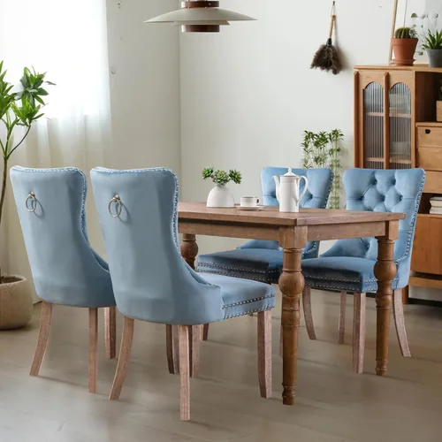 Miniatura 78 de Juego de 2 sillas de comedor tapizadas de tela de lino, sillas de cocina modernas de mediados de siglo con respaldo alto, ribete de cabeza de clavo
