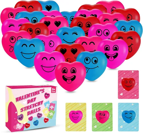 Miniatura 7 de Juego de 25 bolas antiestrés para el día de San Valentín, bolas de alivio para apretar, juguetes elásticos para aliviar la ansiedad, lindos juguetes