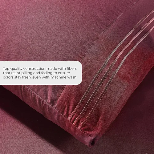 Miniatura 2 de Fundas de almohada King [2 unidades, borgoña] – Funda de almohada de lujo de hotel – Tejido satinado, microfibra de alta calidad, fundas de almohada
