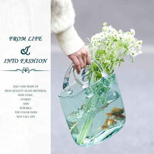 Miniatura 3 de Jarrón de cristal para flores, florero único con cuenco de peces de burbujas, hecho a mano, florero de vidrio transparente para pecera, decoración