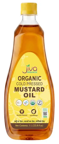 Aceite de mostaza orgánico Jiva Organics 1 litro (33.8 onzas) - Sin GMO, Premium, prensado en frío