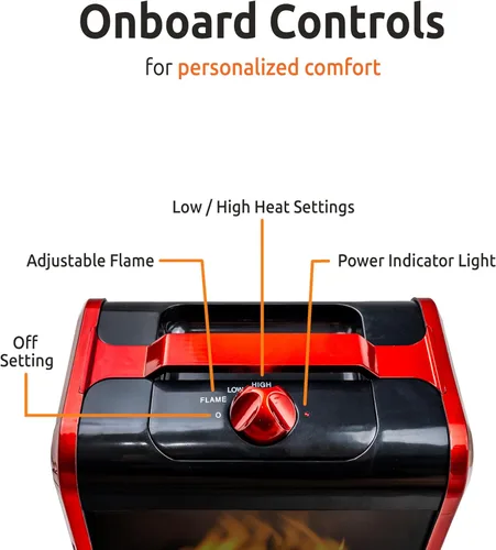 Miniatura 3 de EZ-Heat MTBNT-12 - Mini calentador de espacio para chimenea de 1,200 vatios con llama 3D realista, cuerpo que se mantiene fresco, asa de transporte