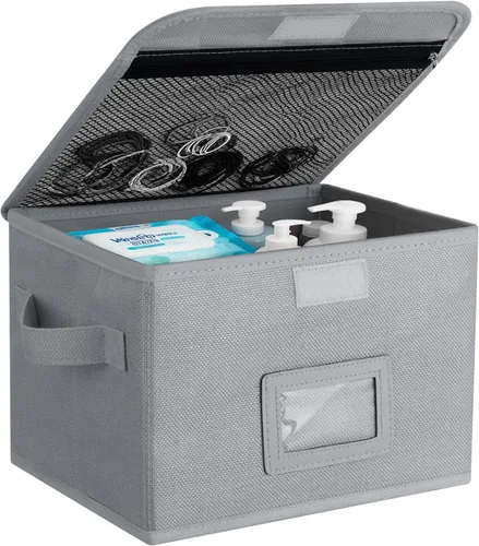 Miniatura 7 de Caja de almacenamiento pequeña, cesta de almacenamiento con tapa, caja plegable de tela de lino de algodón, contenedor organizador con cremallera