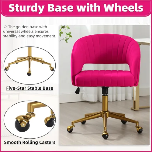 Miniatura 75 de ABET Silla de escritorio con ruedas, silla de oficina en casa de terciopelo, silla giratoria con base dorada, sillas acentuadas modernas tapizadas