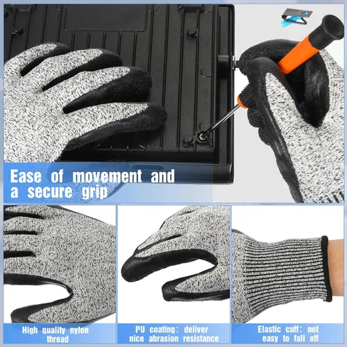 Miniatura 4 de Copkim 18 pares de guantes de nivel 5 resistentes a los cortes, guantes protectores ligeros con revestimiento de poliuretano, accesorios de trabajo
