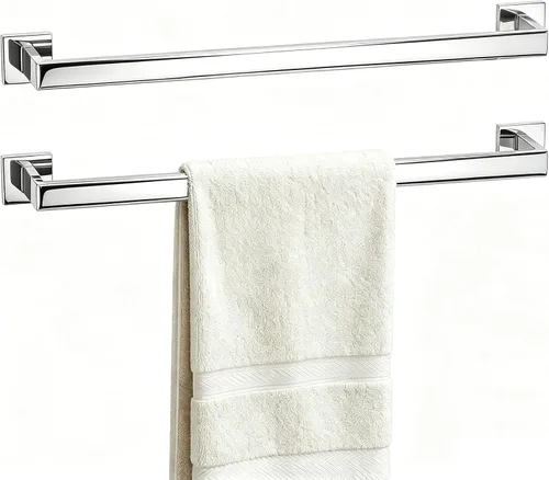 Miniatura 11 de Juego de toallero de baño de níquel cepillado de 23.6 pulgadas, 2 piezas de toallero cuadrado montado en la pared, toallero de acero inoxidable 304