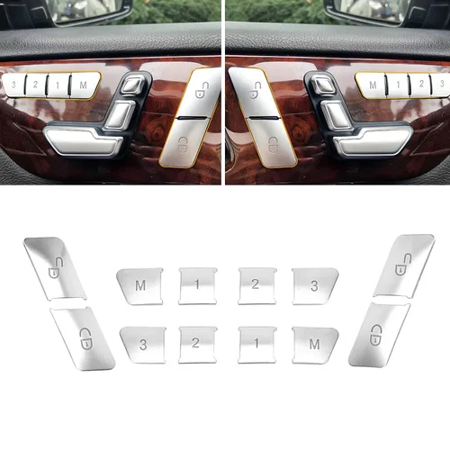 Miniatura 10 de Moonlinks Mercedes Benz - Calcomanías cromadas para botones de ajuste de asiento de puerta, adhesivos de botones de ajuste de asiento para clase B