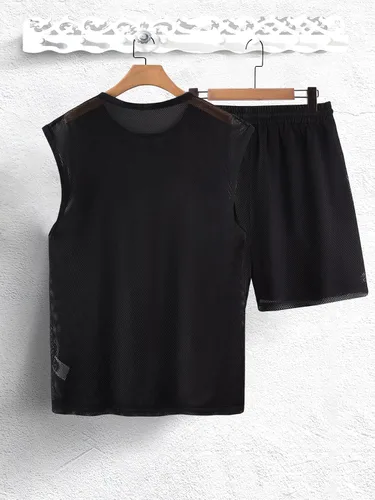 Miniatura 2 de GORGLITTER Conjunto de chándal sin mangas con cuello redondo y pantalones cortos para hombre