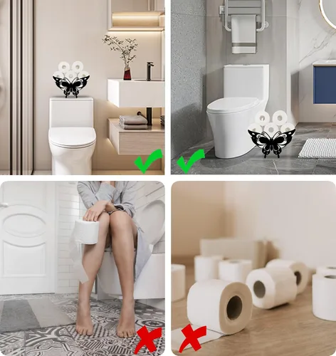 Miniatura 3 de Soporte de papel de mariposa con diseño de animales, soporte de papel higiénico de metal negro, bonito almacenamiento para baño, organizador