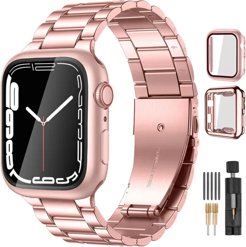 Miniatura 12 de Lerobo Compatible con Apple Watch Band de 1.732 in 1.654 in 1.575 in 1.496 in 1.614 in 1.772 in 150.9 ft 1.929 in, correa de metal de acero