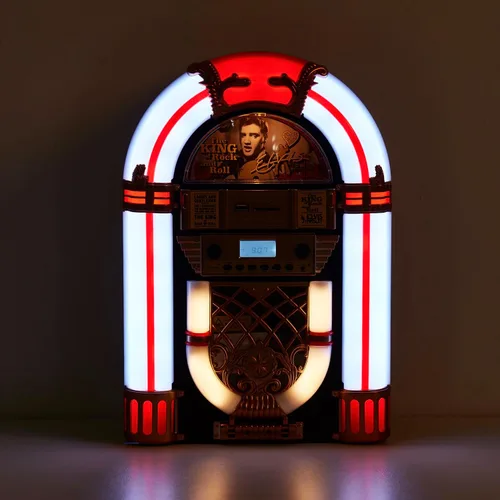 Miniatura 2 de Arkrocket Athena - Mini Jukebox/reproductor de CD de mesa, altavoz Bluetooth, radio/reproductor de tarjetas USB y SD con sistema de iluminación LED