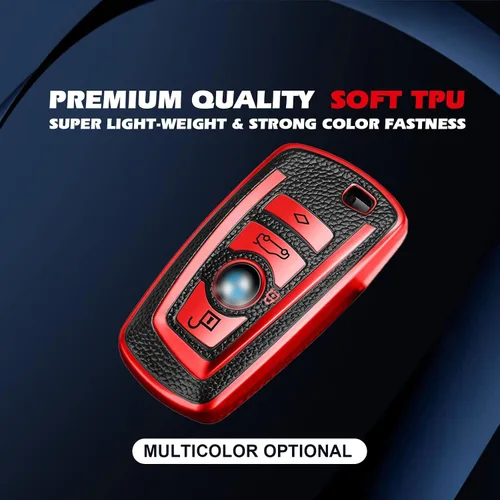 Miniatura 4 de x xotic tech Funda de piel granulada de poliuretano termoplástico rojo para llavero, compatible con BMW 1 2 3 4 5 6 7 Series X3 X4 M2 M3 M4 M5 M6