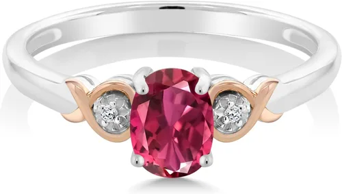 Miniatura 53 de Gem Stone King Anillo de compromiso de plata de ley 925 y oro rosa de 10 quilates, piedra preciosa ovalada de 0.276 x 0.197 in, con acento