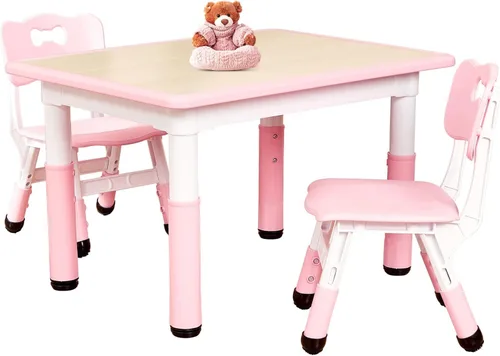 Miniatura 16 de FUNLIO - Juego de mesa y 2 sillas para niños, mesa y silla ajustables en altura para niños pequeños de 3 a 8 años, mesa fácil de limpiar para Verde