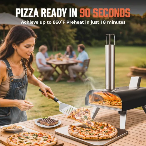 Miniatura 4 de BIG HORN OUTDOORS 12" Horno de piedra para pizza con leña, 475°C Horno para pizza al aire libre de acero inoxidable, portátil para uso en fiestas