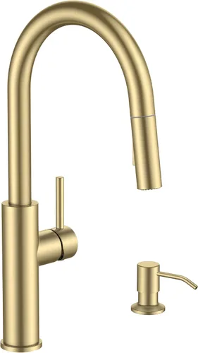 Miniatura 8 de FORIOUS Grifos de cocina con rociador extraíble, níquel cepillado de una sola manija, acero inoxidable de arco alto con placa de cubierta, grifo
