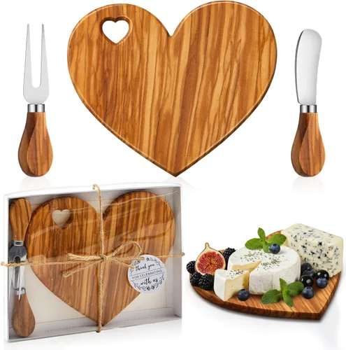 Miniatura 21 de Patelai Juego de 12 Tablas de Queso para Ducha de Soltera, Favores de Corazón, Tablas Mini de Charcutería, Cuchillos de Queso de Madera, Caja