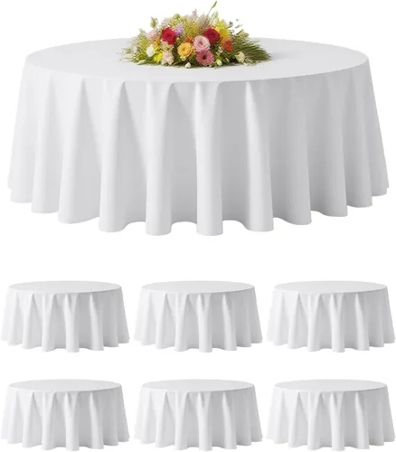 Miniatura 10 de BESTVIP Manteles redondos de poliéster de 60 pulgadas Se adapta a mesas de 20 a 48 pulgadas Funda decorativa lavable de tela para restaurantes