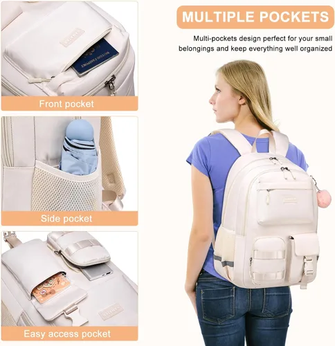Miniatura 5 de Linda mochila escolar para adolescentes y mujeres estudiantes – Mochila grande para laptop de 15.6 pulgadas – Mochila de viaje para escuela