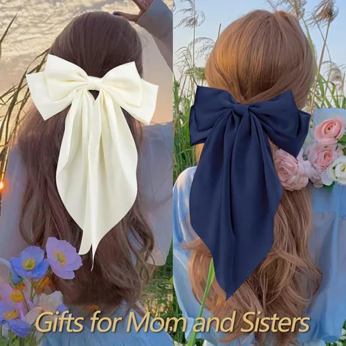 Miniatura 5 de Velscrun Lazos para el cabello para mujeres y niñas, 3 unidades, lazo blanco, lazo negro, azul marino, lazos grandes para el cabello con clip, lazos