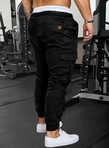 Miniatura 4 de JMIERR Pantalones cargo de moda para hombre, casuales, de algodón, elásticos, de sarga con cordón, pantalones deportivos con 6 bolsillos